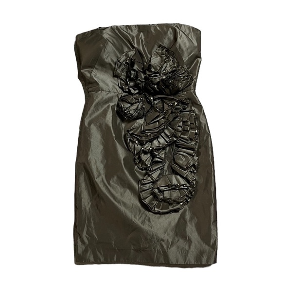 Robert Rodriguez Womens Strapless Brown Cocktail Dress Flower Design Size 0 - Picture 1 of 6